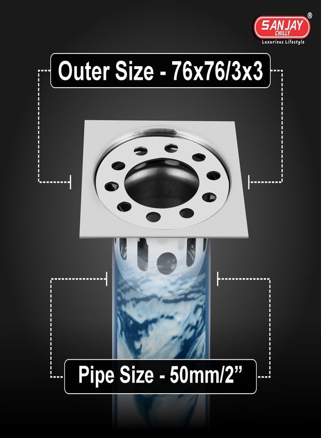 SANJAY CHILLY مصيدة صراصير أرضية من الفولاذ المقاوم للصدأ من سانجاي تشيلي مع فتحة أنبوب لتنظيف الحمام | مصفاة مياه صرف صحي من الدرجة 304 في حوض الاستحمام والمطبخ والمرحاض (مربع غجري 3 × 3 بوصة فضي) - Image 3